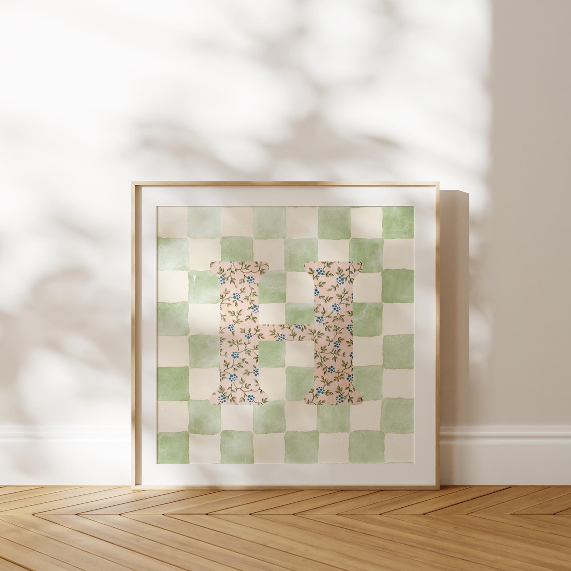 H Square Initial Print, Watercolor Personalized Gift - Image 2