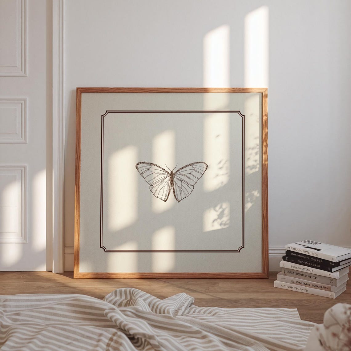 Cream Minimal Butterfly Print Wall Art Trendy Decor Cottage Nursery - Image 4