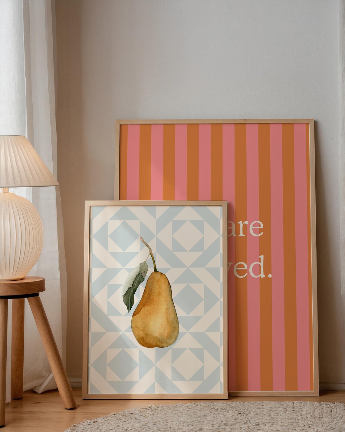 Blue Quilted Pear Illustration, Kitchen Decor - Image 3