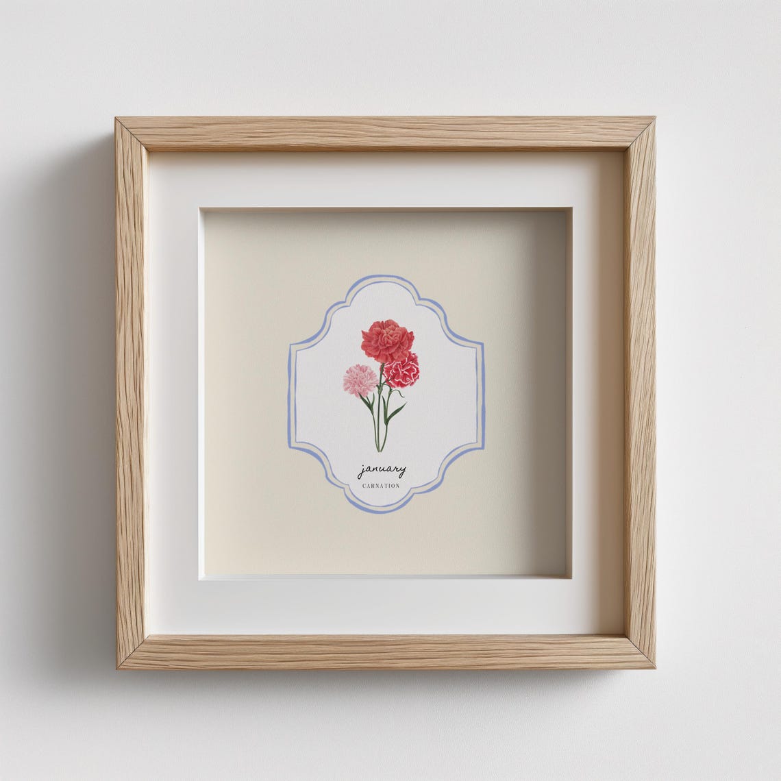 January Birth Month Carnation Watercolor Botanical Crest Wall Print - Image 5