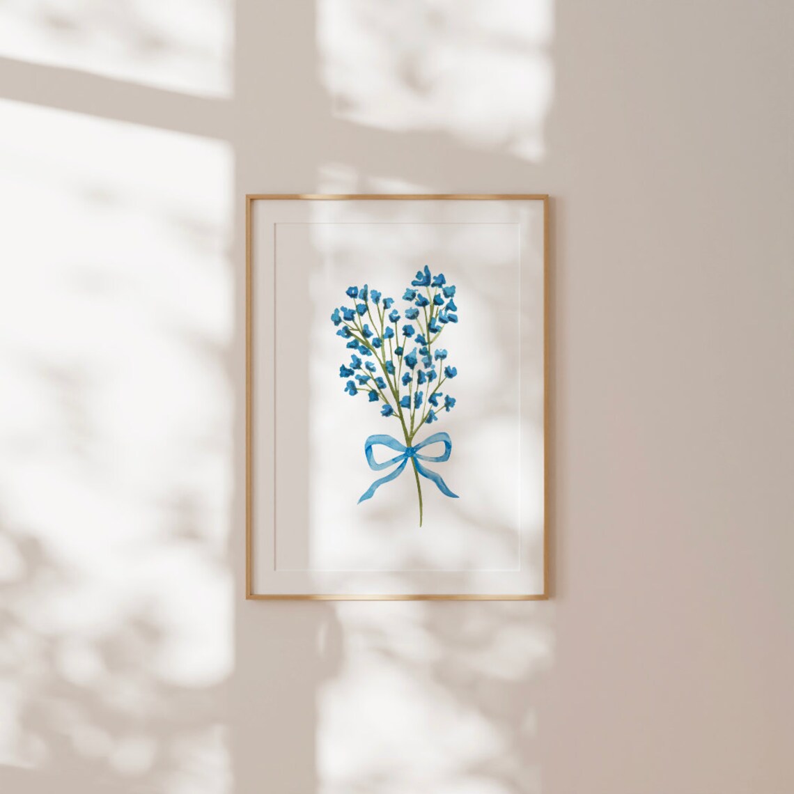 Blue Wildflower Bouquet with Blue Bow Watercolor Floral Poster