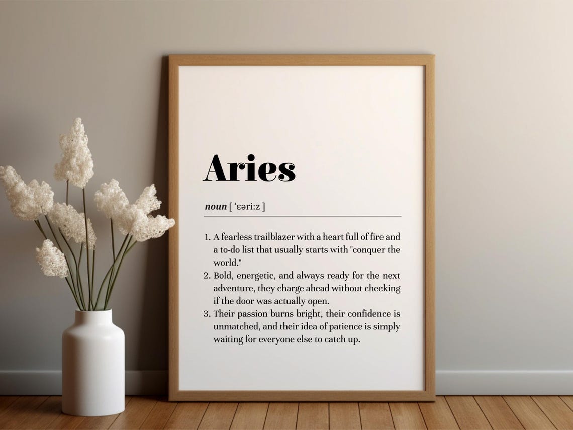 Aries Dictionary Definition Zodiac Star Sign Typography Wall Art
