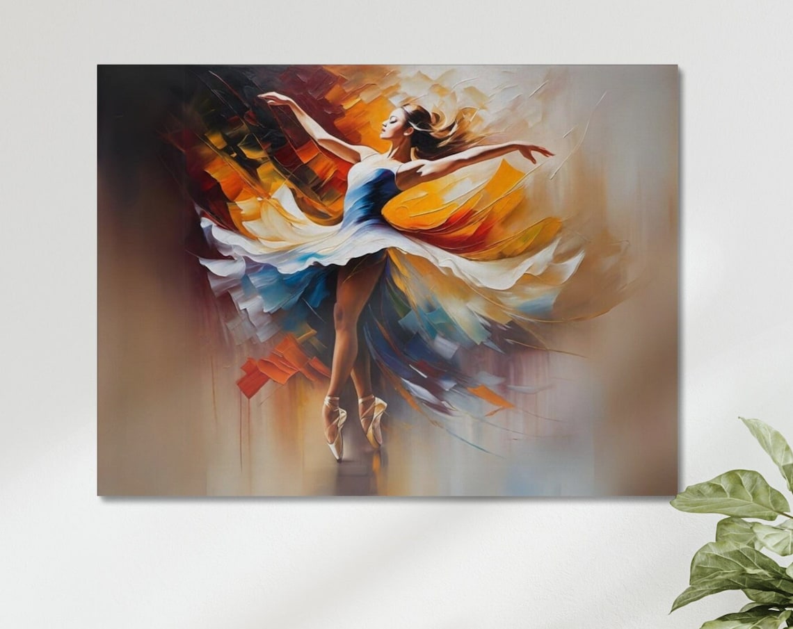 Graceful Ballerina Dance Art En Pointe Flowing Dress Impressionist Wall Poster