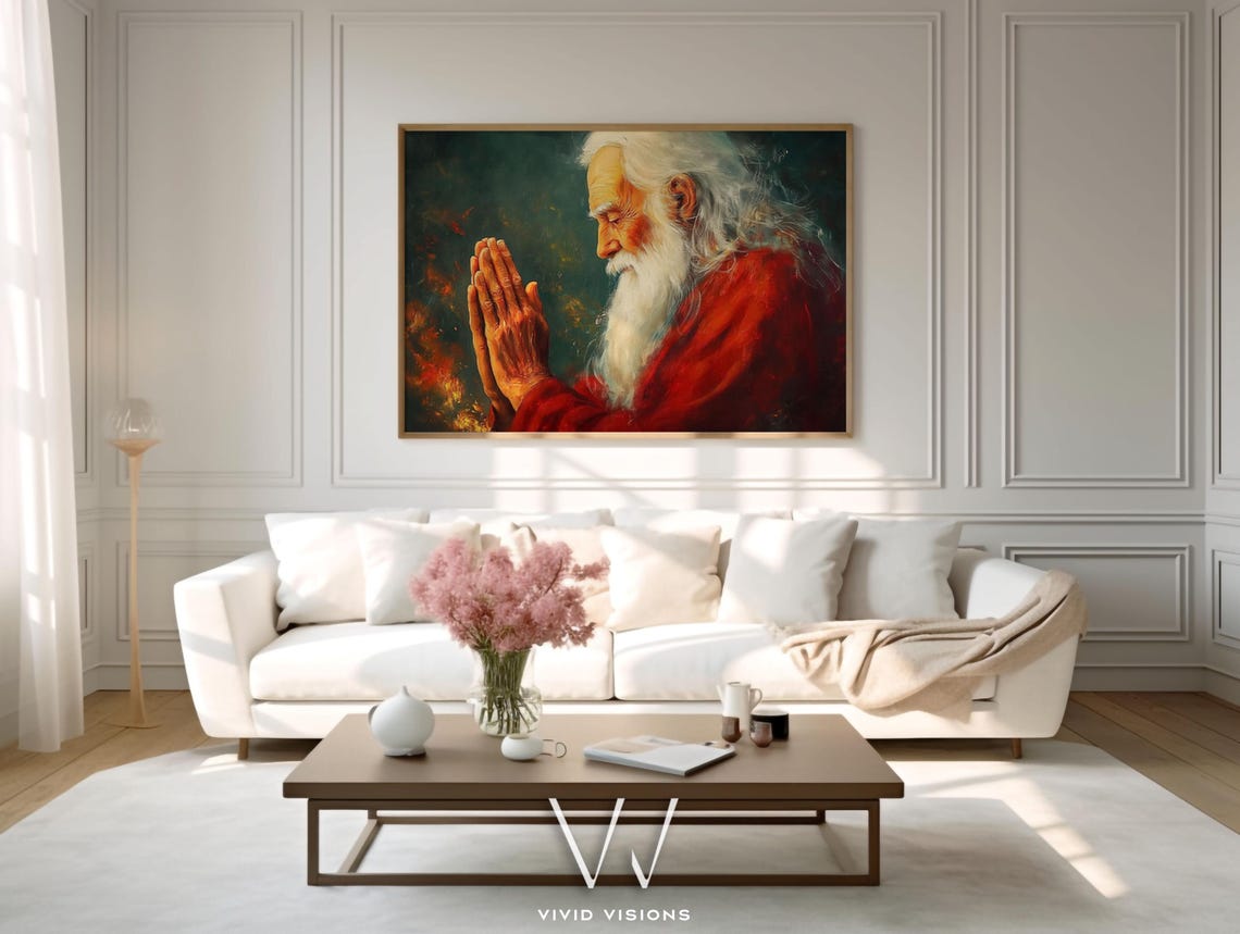 Contemplative Elder In Prayer Poster Spiritual Wisdom Portrait Art - Image 4