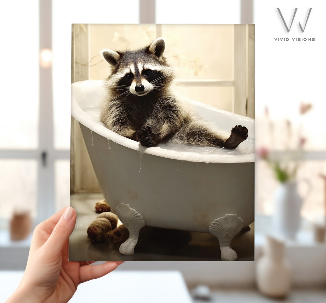 Raccoon Taking a Bath in a Vintage Clawfoot Tub Funny Poster - Image 4