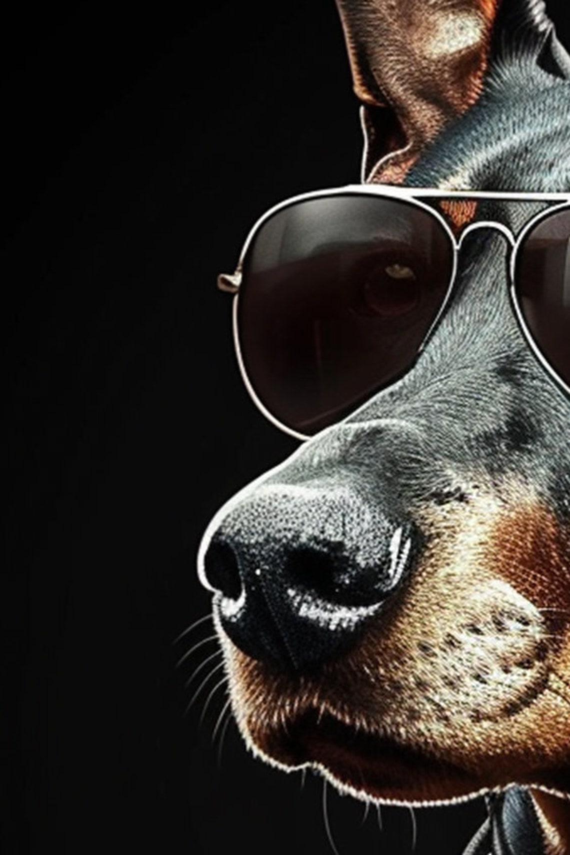 Doberman in Leather Jacket Spiked Collar Aviator Sunglasses Poster - Image 2