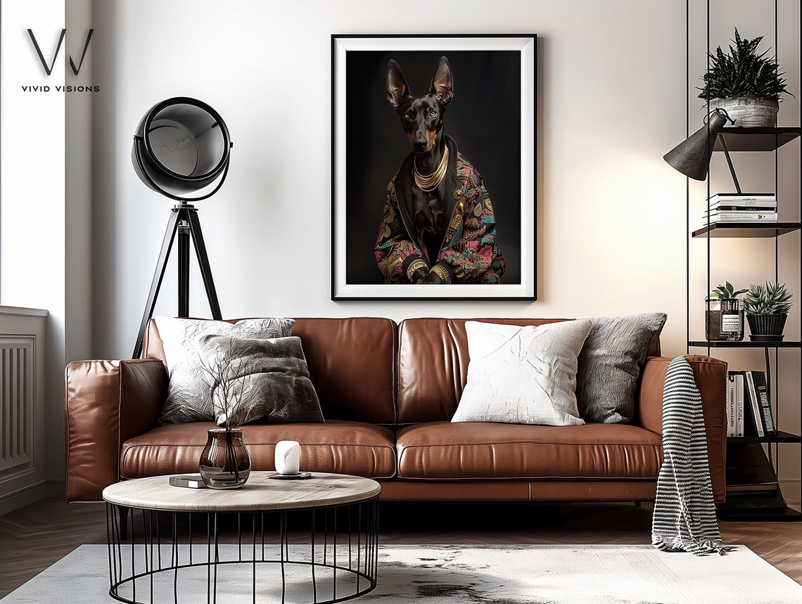Elegant Doberman In Ornate Paisley Jacket Gold Chains Poster - Image 4