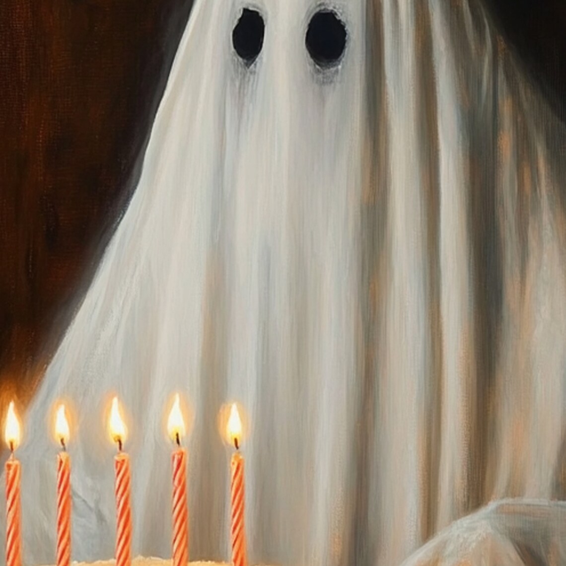 Ghost Behind A Birthday Cake With Lit Candles Poster Whimsical Art - Image 2