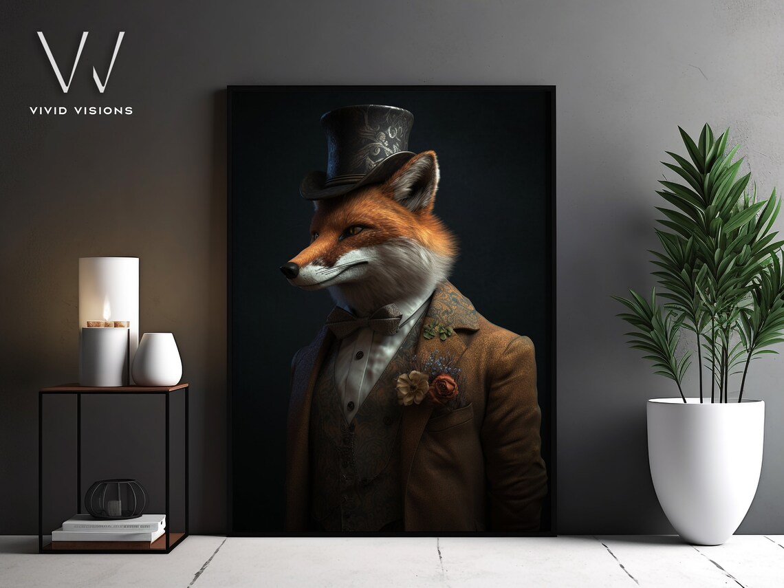 Vintage Victorian Fox In Suit Portrait Art Print