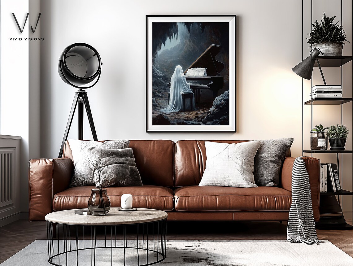 Ghost Playing A Grand Piano In A Cave Poster Gothic Halloween Artwork - Image 3