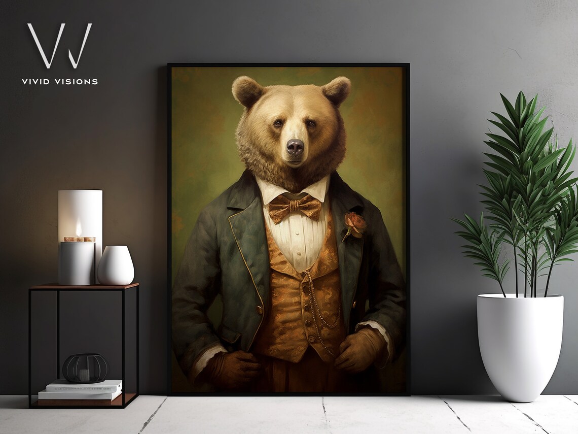 Brown Bear in a Green Coat with Gold Brocade Vest Dapper Poster