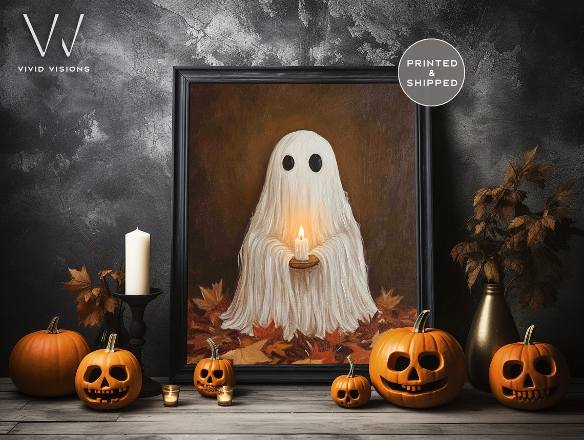 Ghost Holding A Lit Candle Poster Moody Autumn Halloween Night Art - Image 4