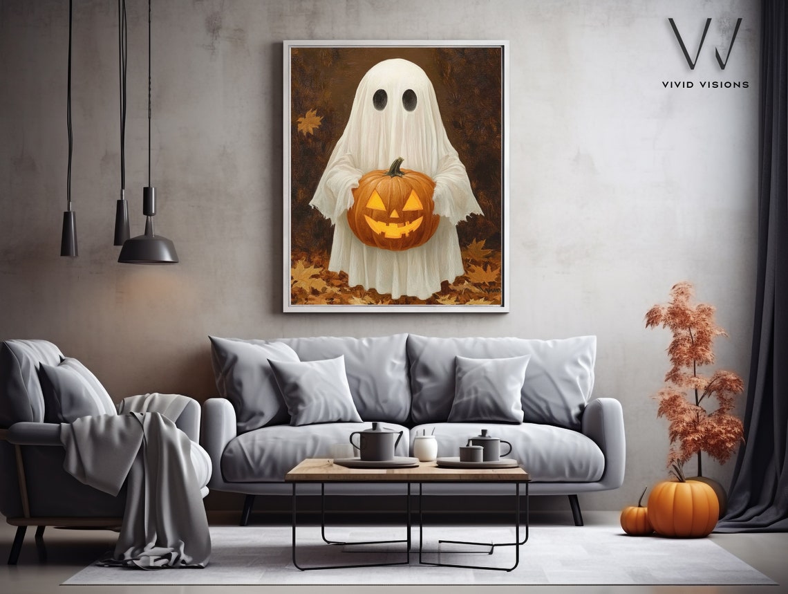 Ghost Holding A Glowing Jack O Lantern Poster Autumn Halloween Artwork - Image 3