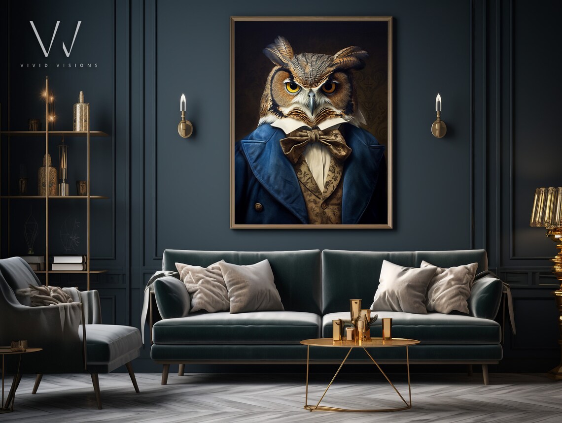 Victorian Owl Portrait, Gothic Renaissance Art Print - Image 4