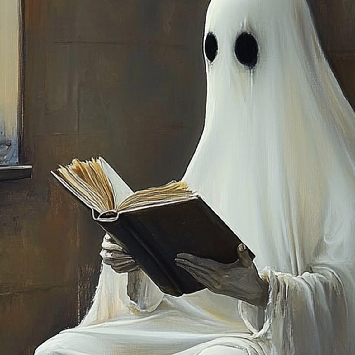 Ghost Reading In Bathroom Vintage Halloween Art Print - Image 2
