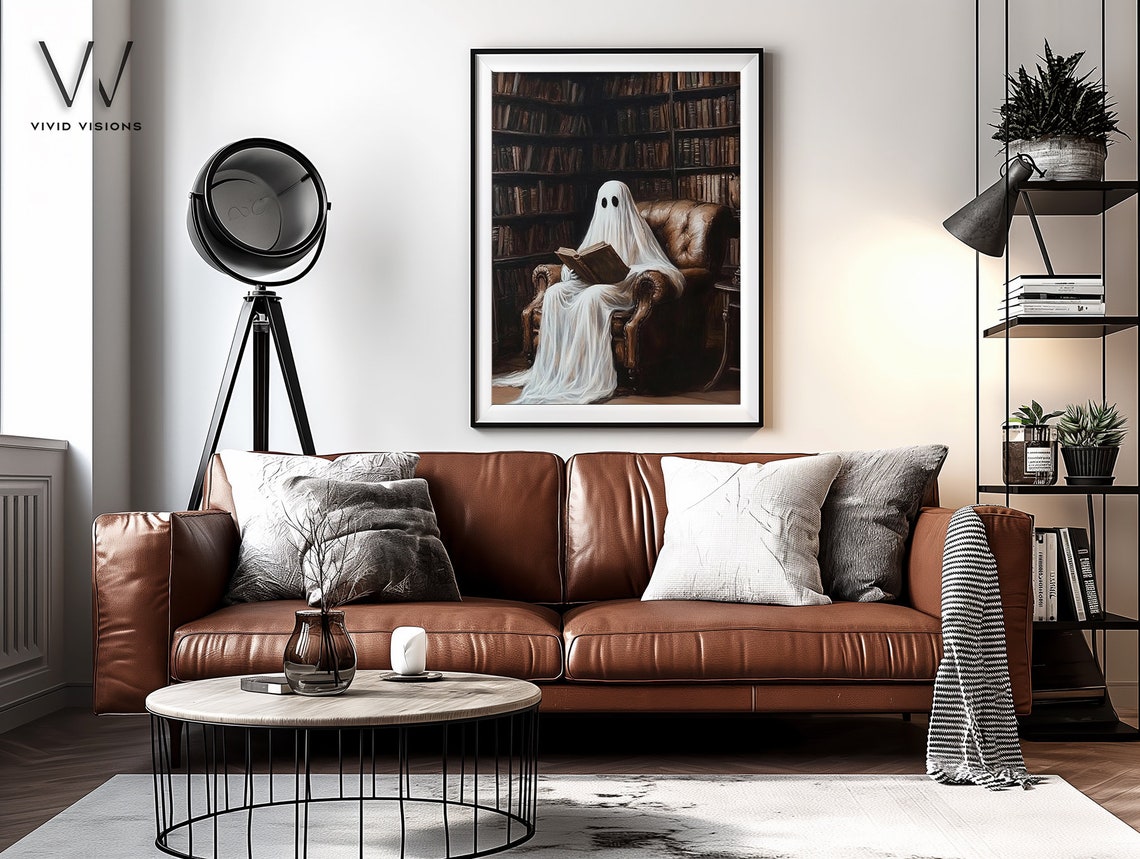Bookish Ghost Reading In A Cozy Library Poster Vintage Dark Academia - Image 4