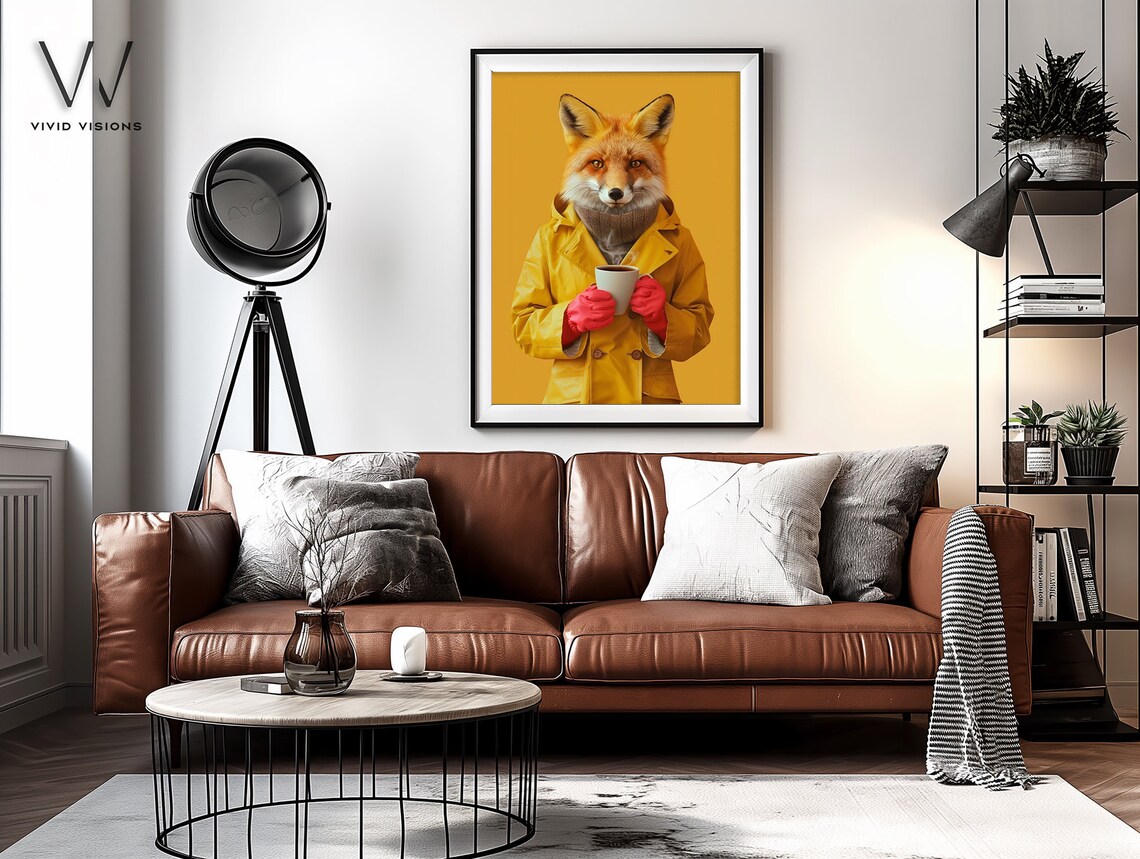 Modern Fox Portrait in Yellow Raincoat, Vintage Poster - Image 4