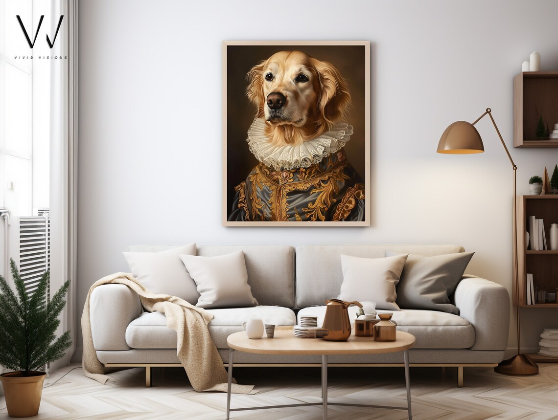 Golden Retriever Renaissance Portrait Lace Ruff Royal Gown Poster - Image 4