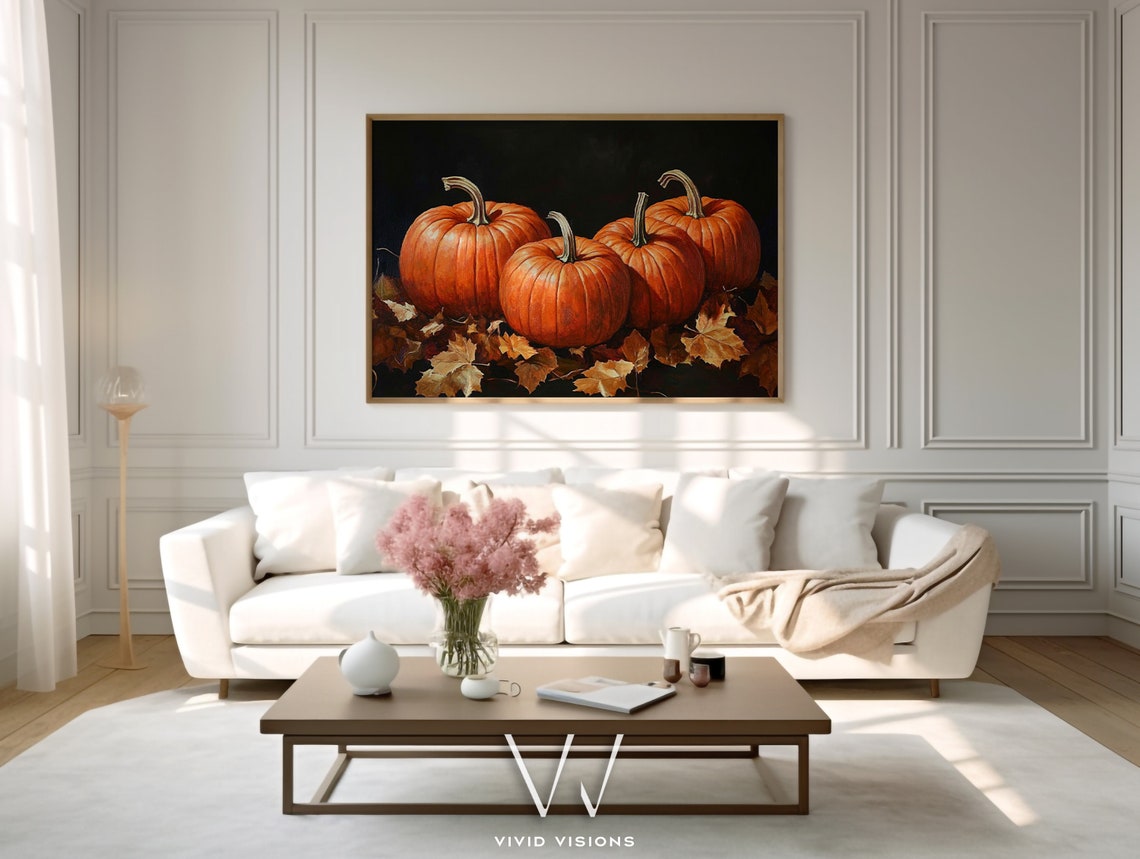 Three Orange Pumpkins on Black Moody Fall Harvest Still Life Poster - Image 3