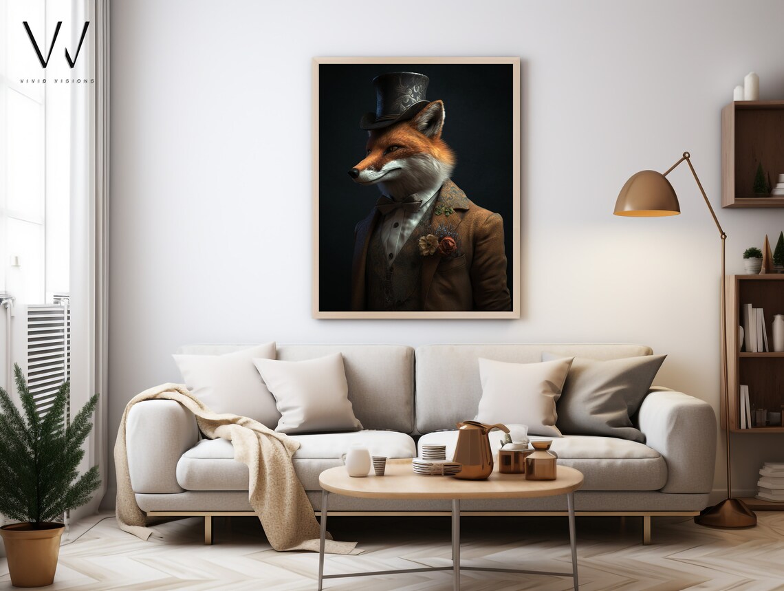 Vintage Victorian Fox In Suit Portrait Art Print - Image 3