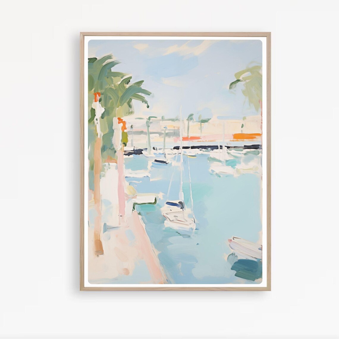 Mediterranean Marina Boats Pastel Harbor Painting Sunny Art Poster - Image 3