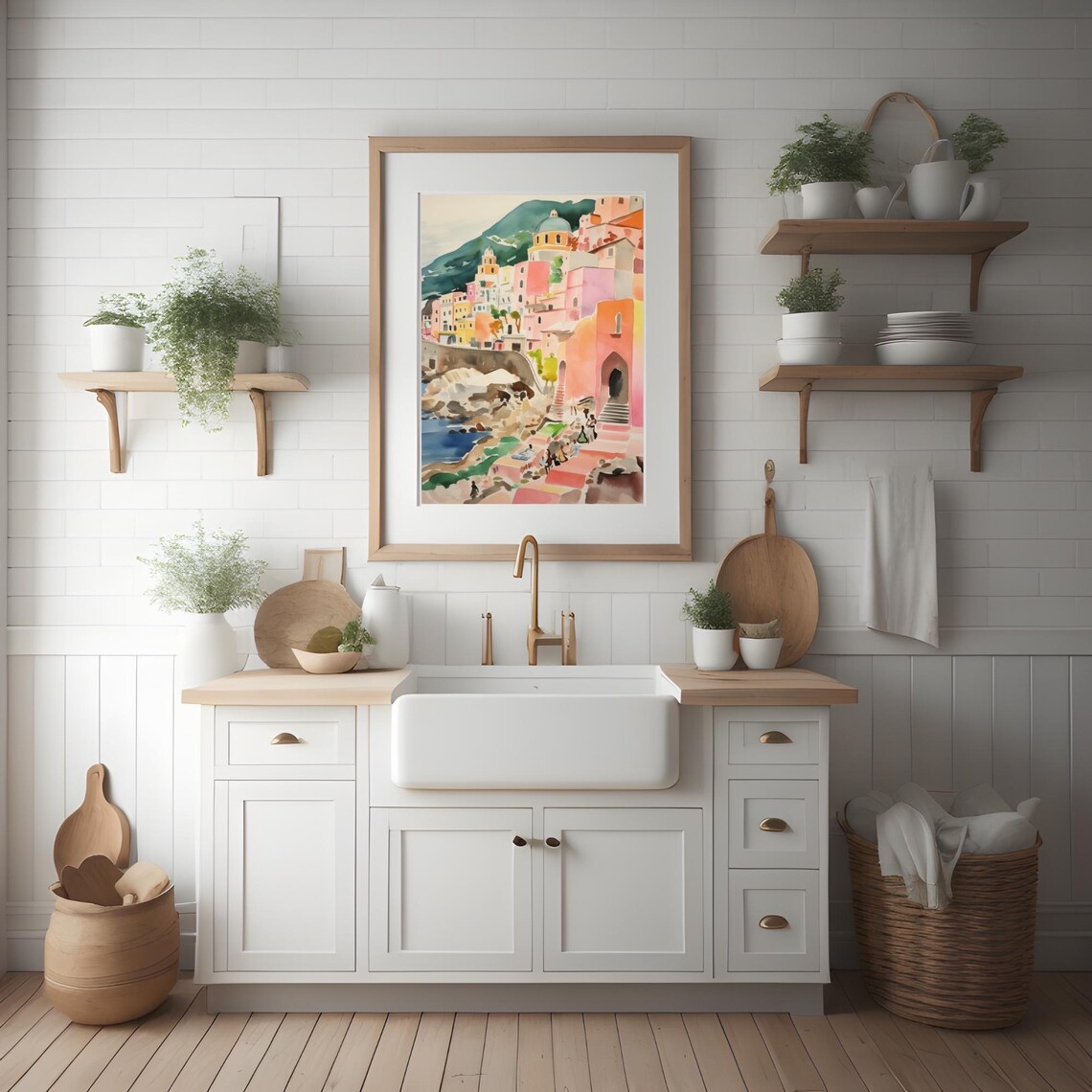 Amalfi Coast Cliffside Village Watercolor Colorful Houses Italy Poster - Image 3