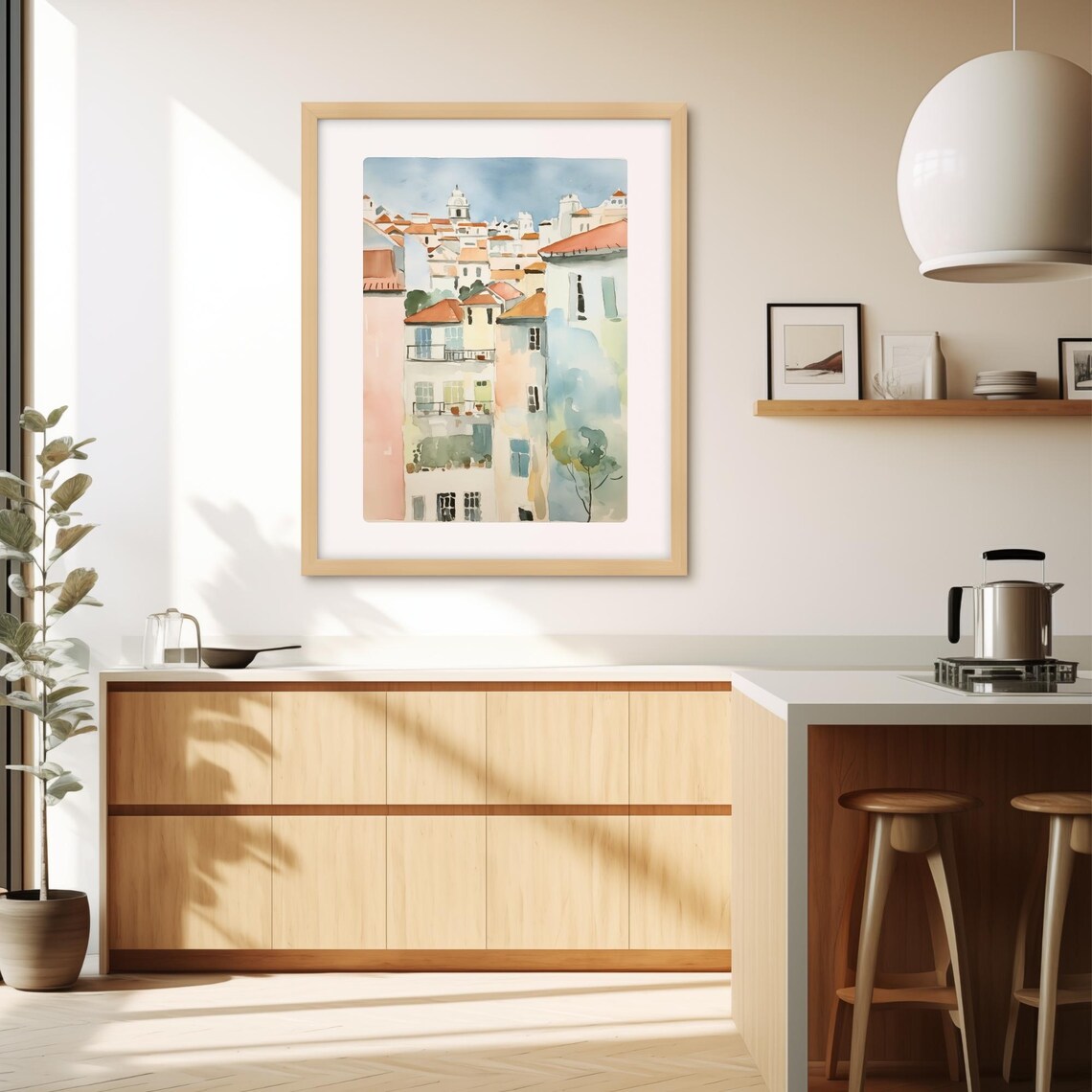 Lisbon Portugal Watercolor Painting Red Rooftops Travel Poster - Image 4