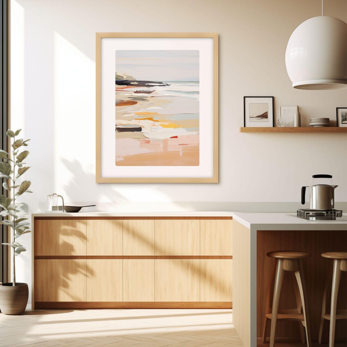 Abstract Peach Beach Waves Watercolor Painting Ocean Shore Poster - Image 4