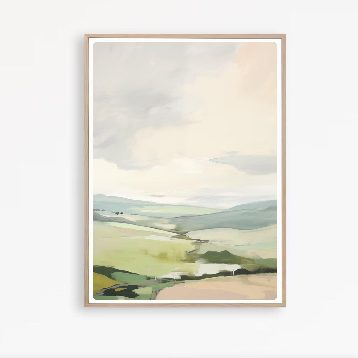 Minimalist Soft Green Hills Painting Calm Neutral Landscape Poster - Image 4