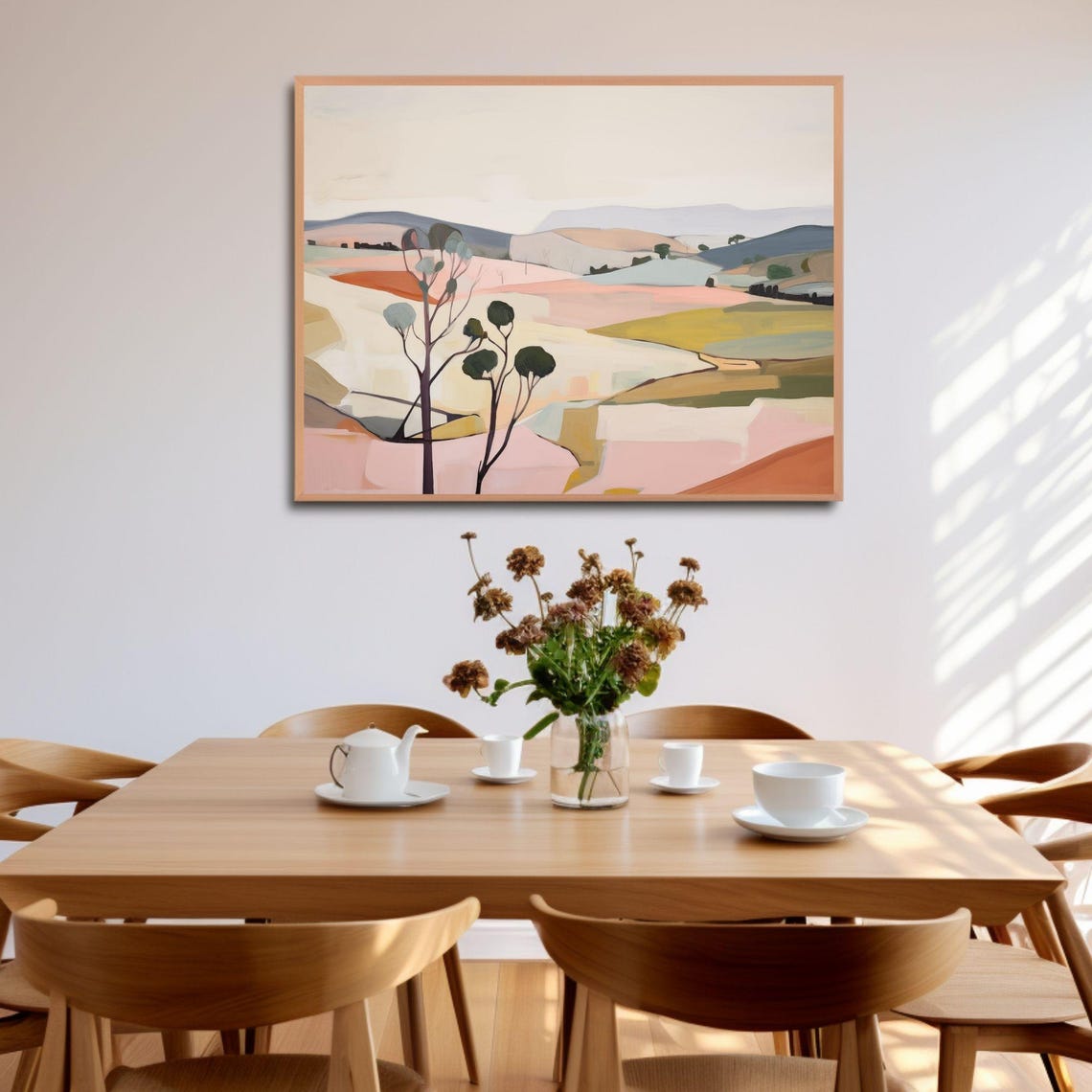 Pink Rolling Hills Abstract Landscape Painting Pastel Fields Poster - Image 4