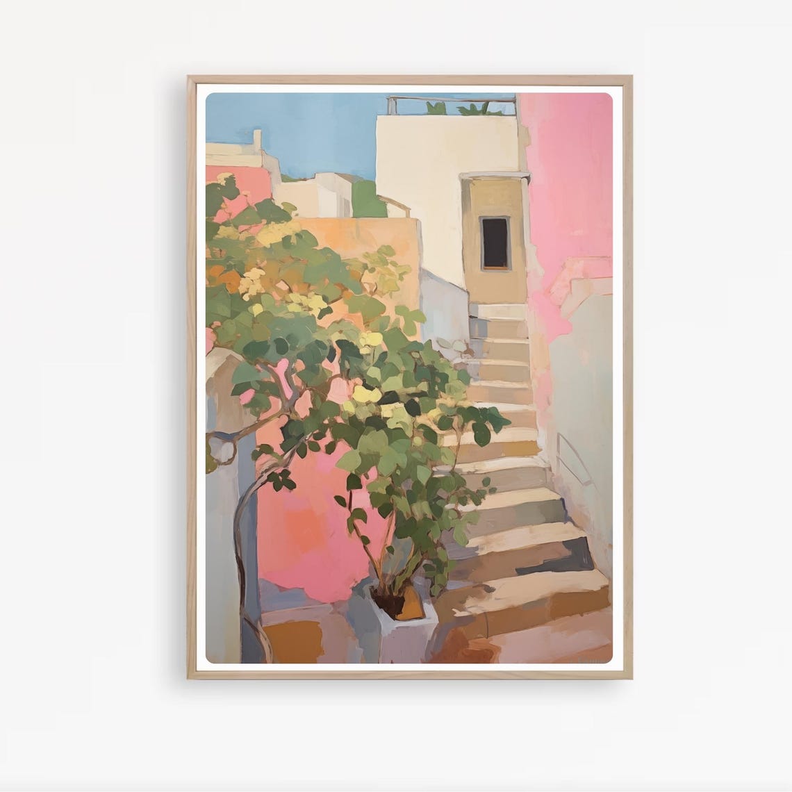 Mediterranean Village Greece Watercolor Travel Poster - Image 3