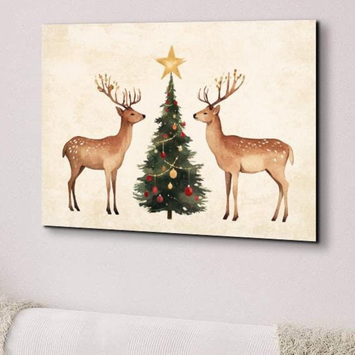 Watercolor Deer Pair Christmas Tree Star Snowy Holiday Poster - Image 7