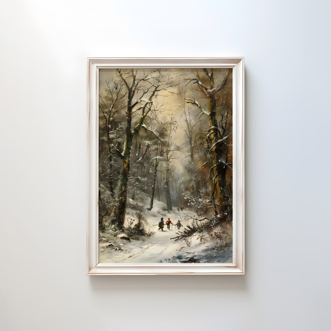 Vintage Winter Antique Snowy Wooded Landscape