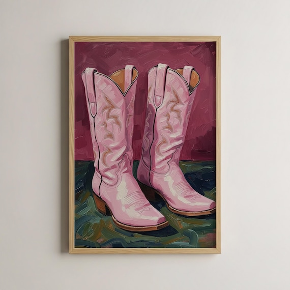 Pink Cowboy Boots Art Print, Western Cowgirl Decor