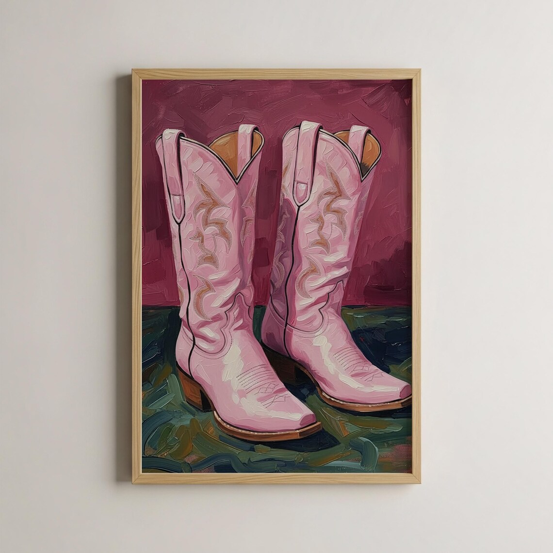 Pink Cowboy Boots Art Print, Western Cowgirl Decor