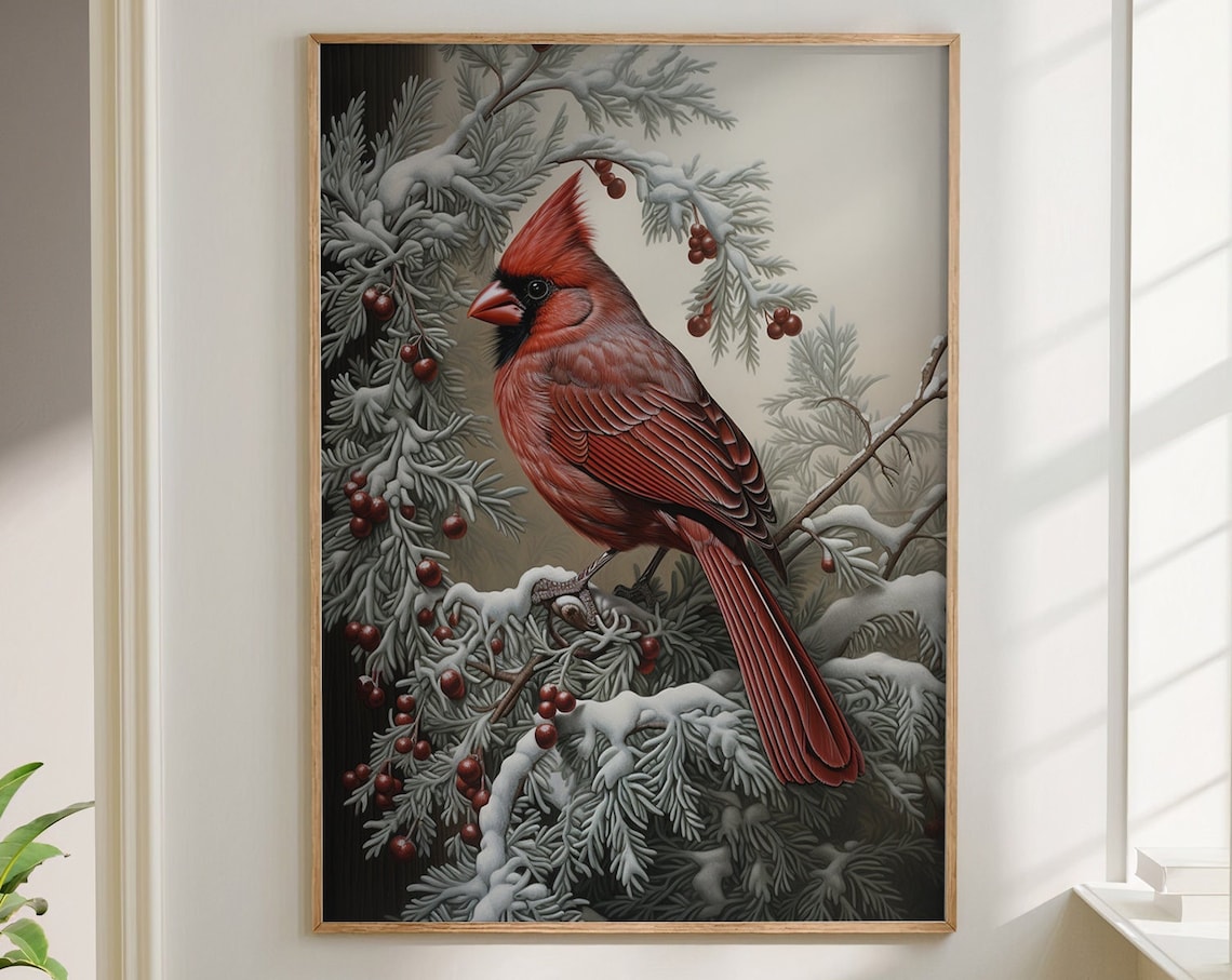 William Morris Inspired Cardinal Bird Art Print