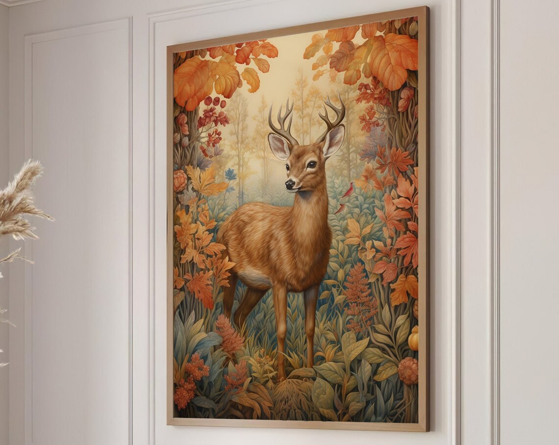 William Morris Inspired Deer Autumn Art Print