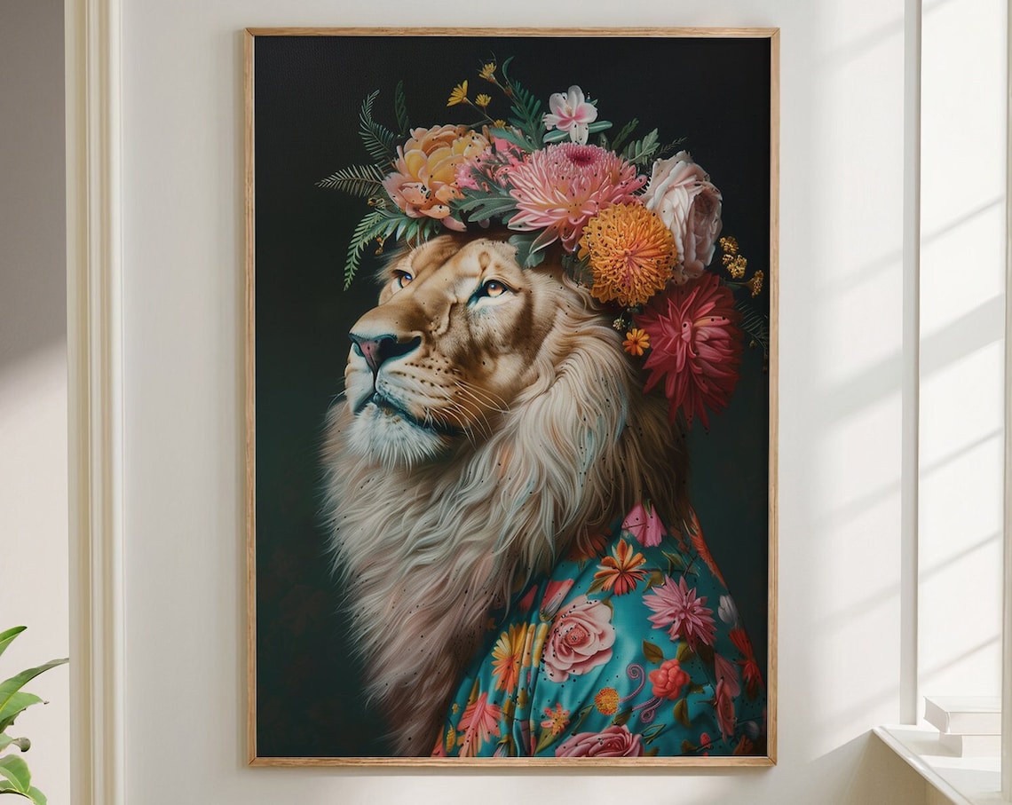 Lion Maximalist Eclectic Animal Portrait Print