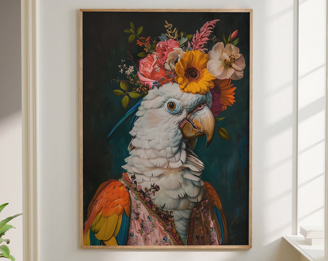 Parrot Bird Maximalist Eclectic Animal Portrait Print - Image 4