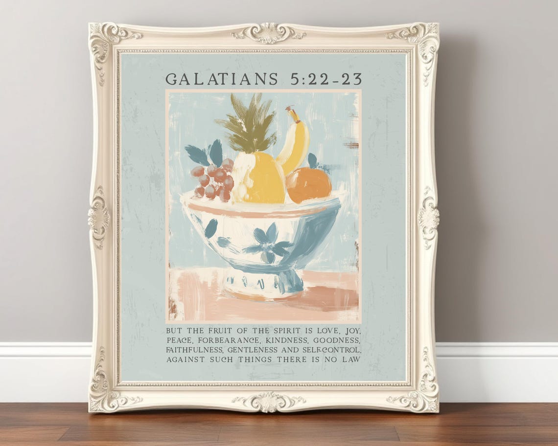 Galatians 5:22-23 Fruit of the Spirit Bowl Pastel Scripture Poster