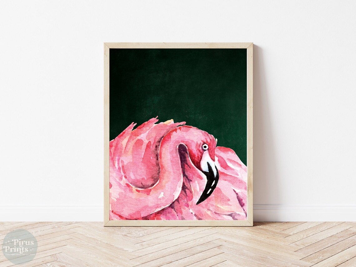 Emerald Green Flamingo Art Print, Maximalist Decor