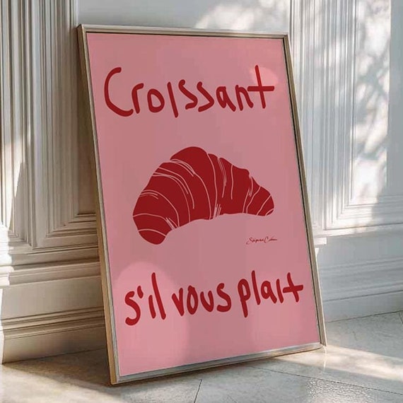 Croissant Sil Vous Plait Vintage Poster Coffee Retro Mid Century Modern Kitchen Decor Trendy Wall Art