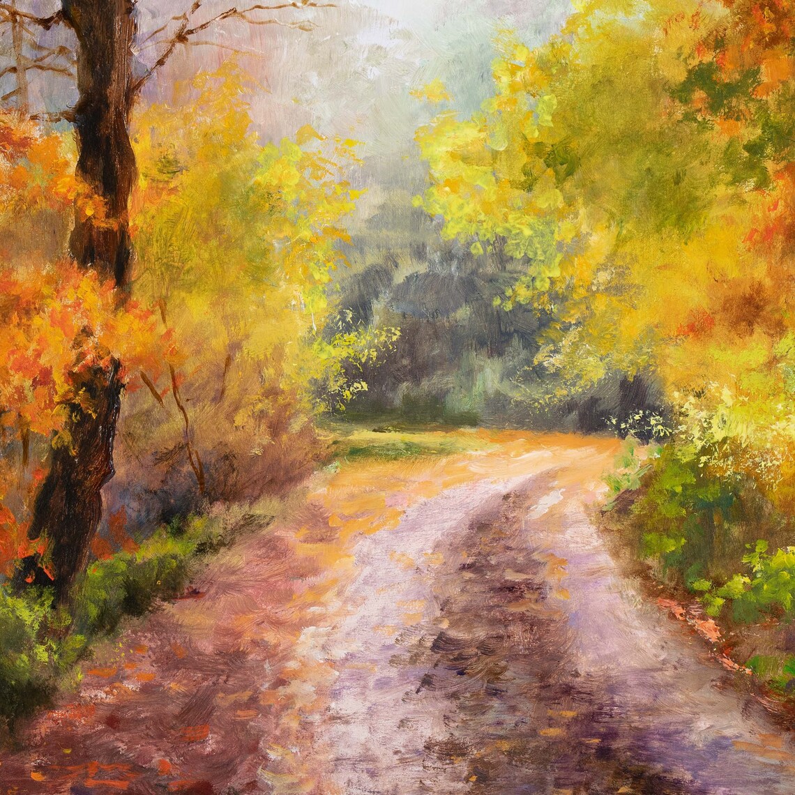 Autumn Forest Road Golden Fall Foliage Dreamy Oil Painting Poster - Image 3