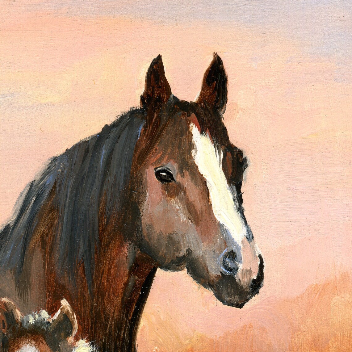 Mare and Colt Horse Oil Painting, Farmhouse Art Print - Image 2