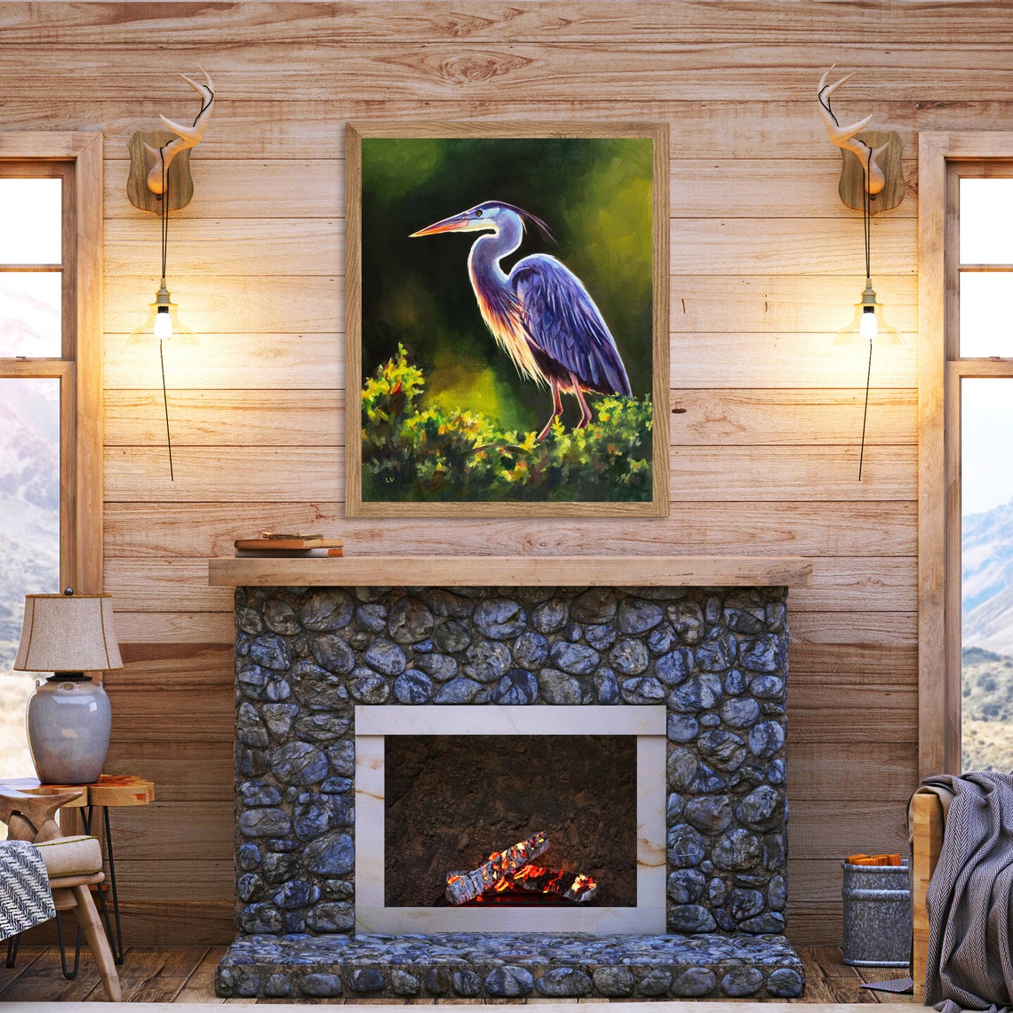 Great Blue Heron in Golden Backlight Standing in Profile Poster - Image 6