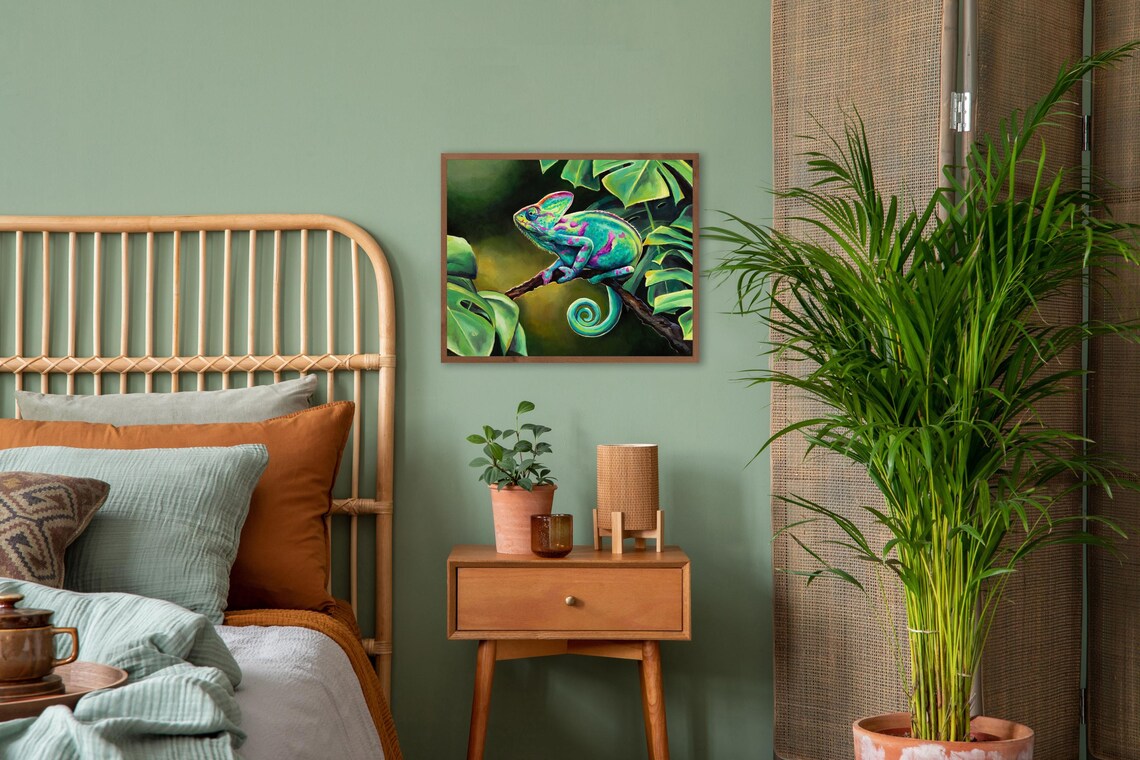 Chameleon Oil Painting, Boho Jungle Reptile Art Print - Image 2