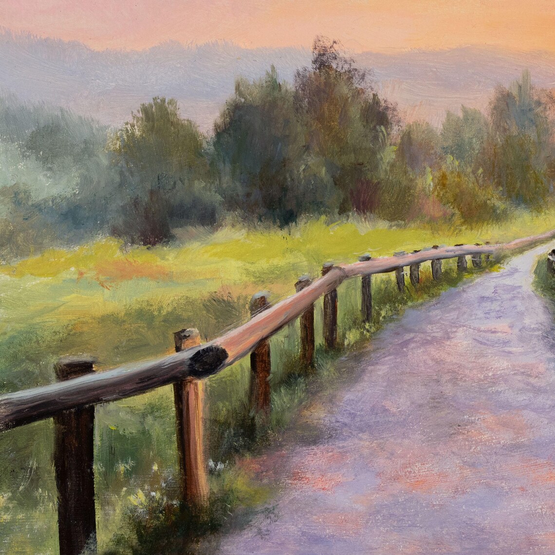 Country Path with Wooden Fences at Sunset Oil Painting Poster - Image 2