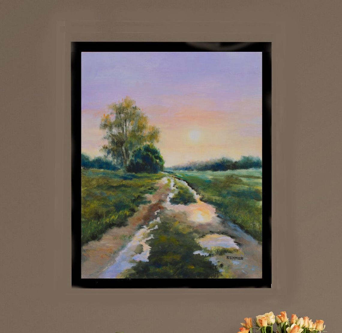 Sunset Country Road After Rain Landscape Oil Painting Poster