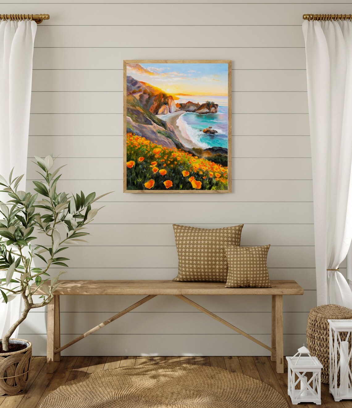 Big Sur Sunset Coast with Wild Poppies Oil Painting Beach Poster - Image 2