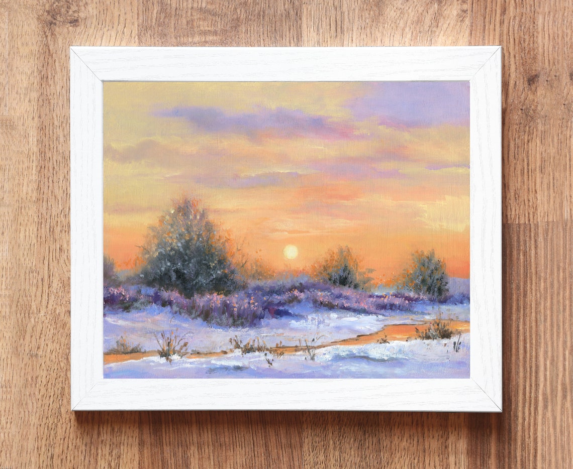 Winter Sunrise Over A Snowy Field With Lavender And Peach Sky Poster - Image 2